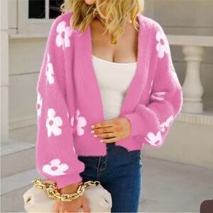 Barbiecore Pink Floral Women's Sweater - M